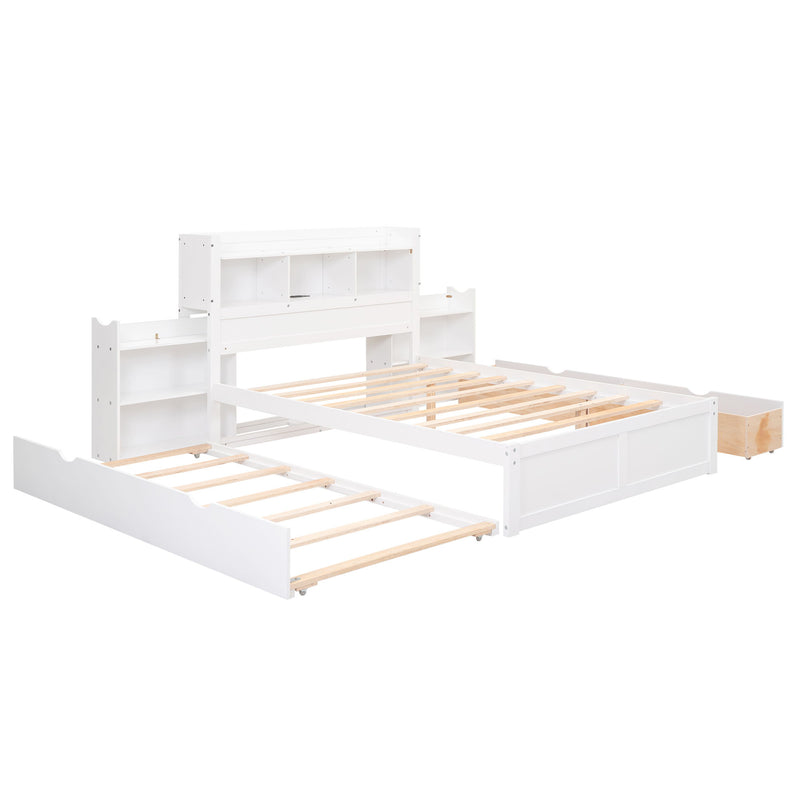 Storage Platform Bed With Pull Out Shelves, Trundle, And 2 Drawers