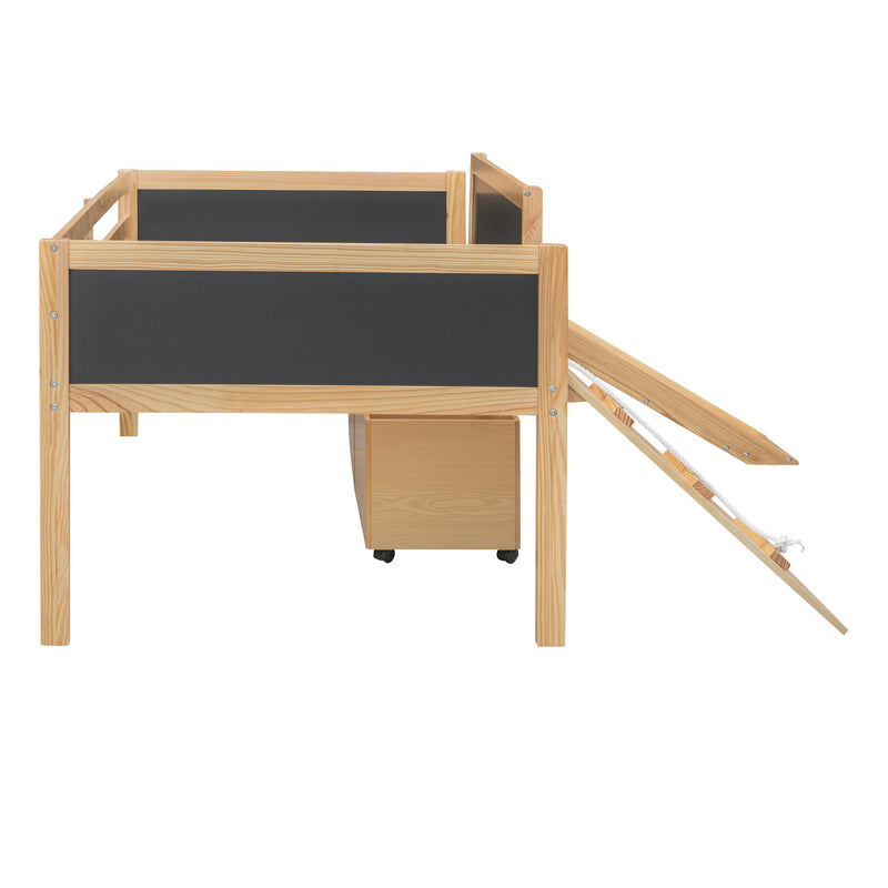 Twin size Loft Bed Wood Bed with Two Storage Boxes - Natrual ( old sku: LP000075AAM )