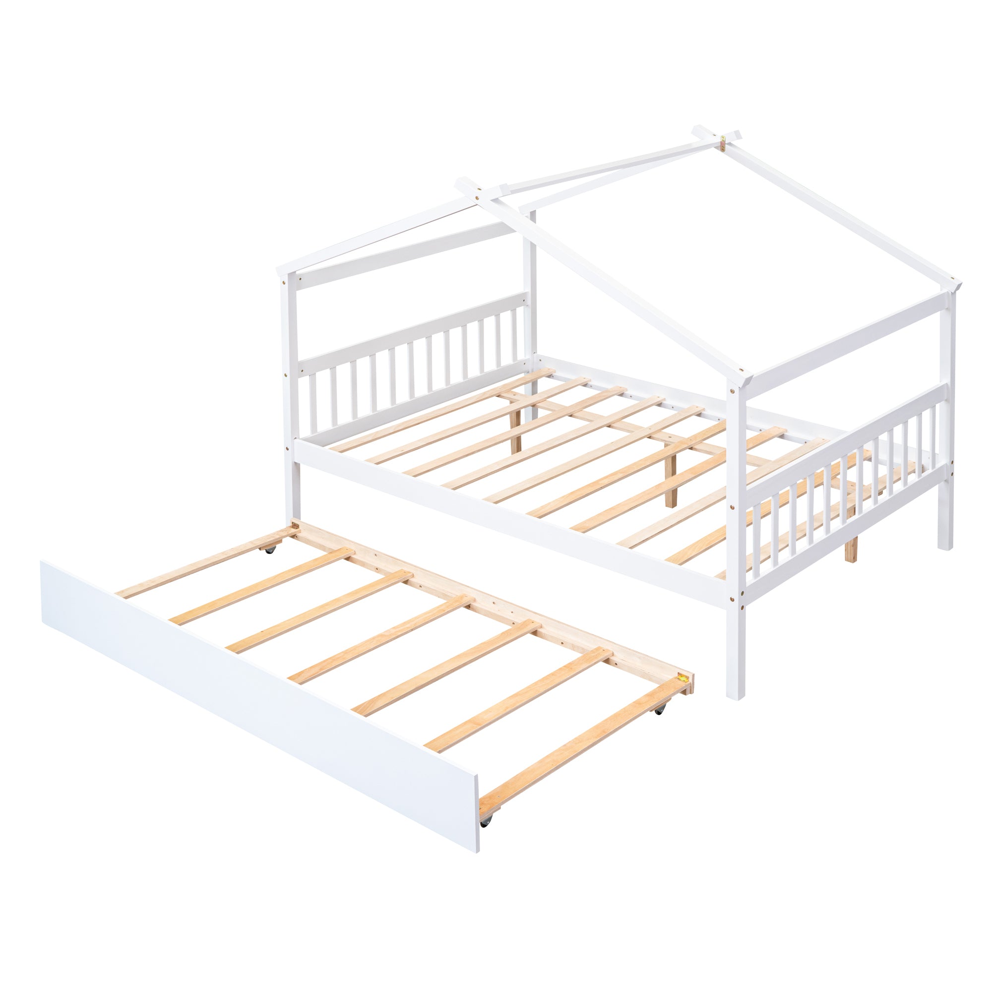 Full Size Wooden House Bed with Twin Size Trundle, White - Atlantic Fine Furniture Melbourne FL