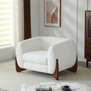 Modern Upholstered Boucle Arm Chair With Tuxedo Design And Triangular Legs