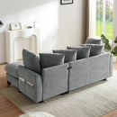 Upholstered L Shaped Sectional Sofa With Storage, Movable Ottoman, And 6 Throw Pillows