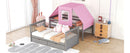 Twin Over Twin Bunk Bed Wood Bed with Tent and Drawers, Gray+Pink Tent