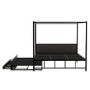 Queen Size Metal Canopy Platform Bed with Twin Size Trundle and 3 Storage Drawers, Black