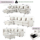 Modular Corduroy Sectional Sofa, Convertible L Shaped Couch Sofa with Storage,  5 Seat Sofa Couch for Living Room, Beige