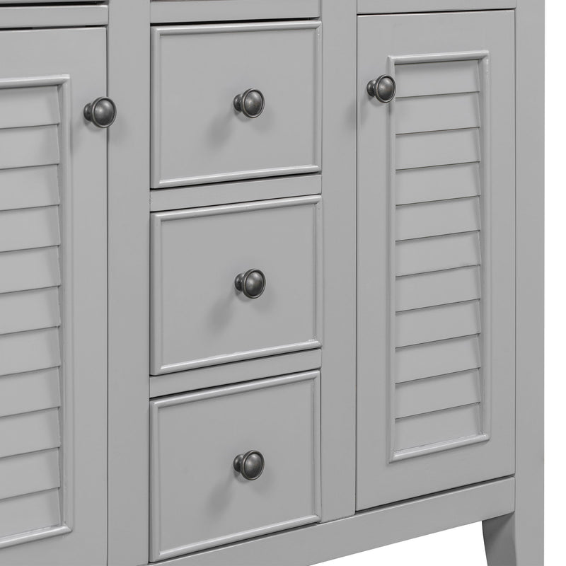 Bathroom Vanity Without Sink, Cabinet Base Only, Two Cabinets And Five Drawers, Solid Wood Frame - Gray