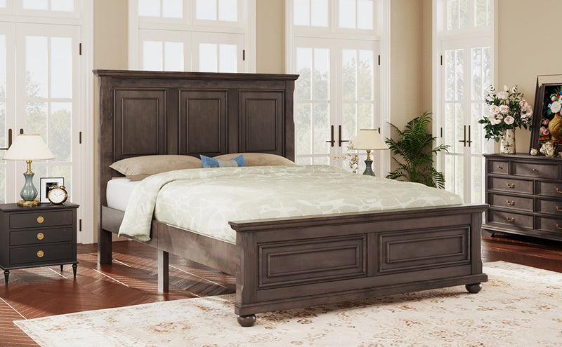 Traditional Town and Country Style Pinewood Vintage Full Bed, Rich Brown