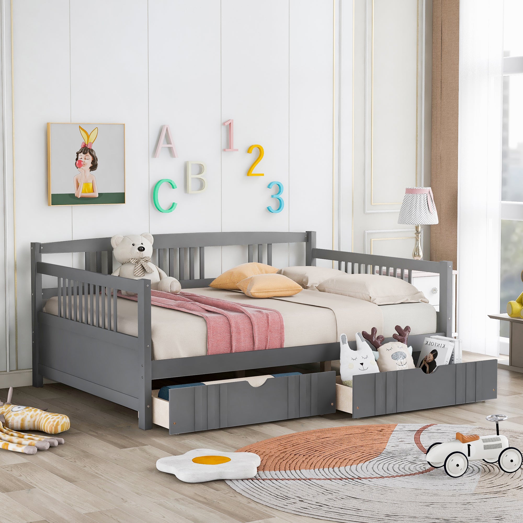 Full Size Daybed Wood Bed with Two Drawers,Gray(OLD  SKU:LP000058AAE) - Atlantic Fine Furniture Melbourne FL
