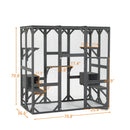 Outdoor Cat House Wooden Catio Enclosure With Cover - Large Cat Cage With Jump Platforms And Condos, Weatherproof - Gray