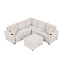 Sectional Sofa Convertible Pull-Out Sofa Bed With A Movable Storage Ottoman For Living Room