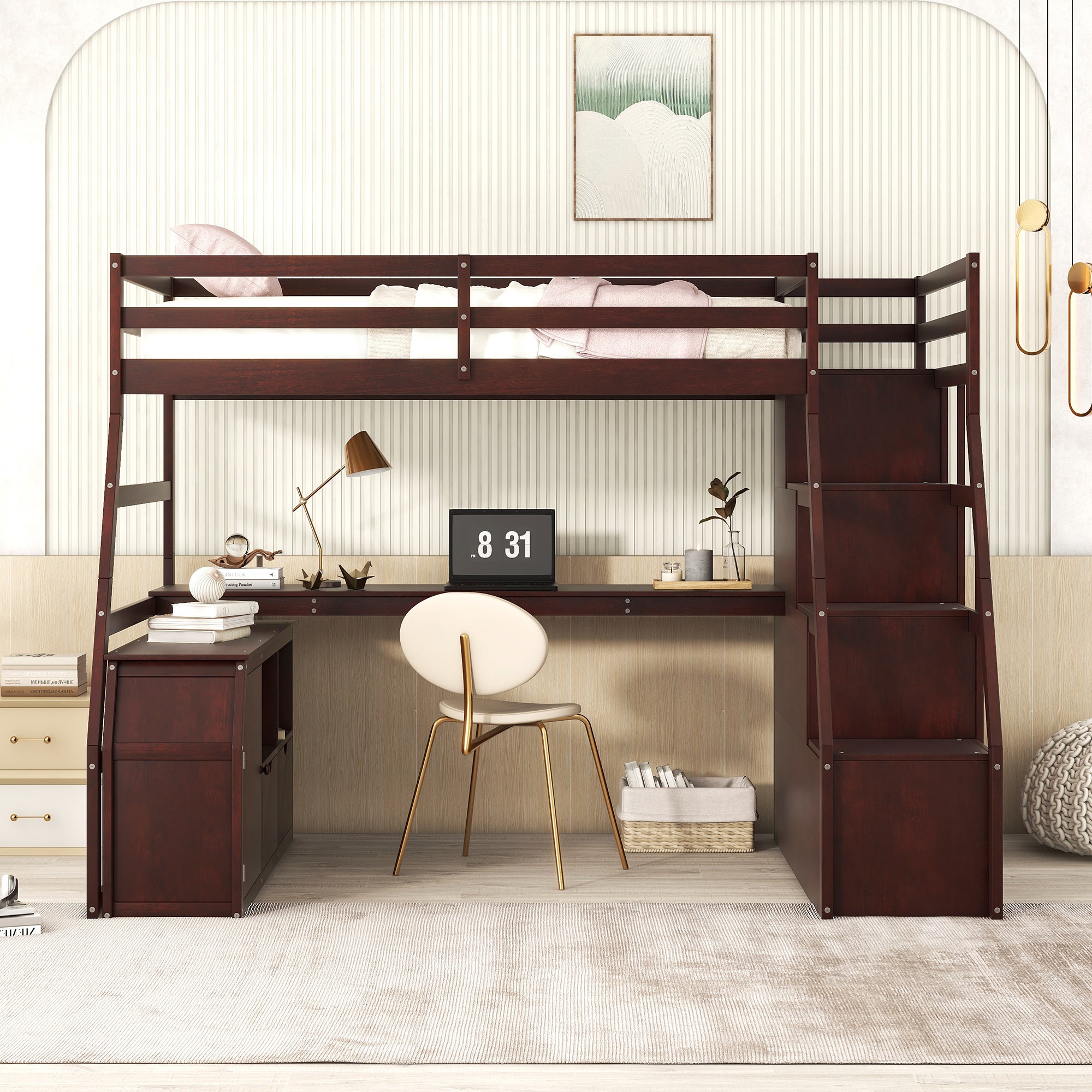Twin Size Loft Bed with 7 Drawers 2 Shelves and Desk - Espresso - Atlantic Fine Furniture Melbourne FL