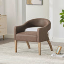 Upholstered Open Back Armchair With Weathered Rubberwood Legs