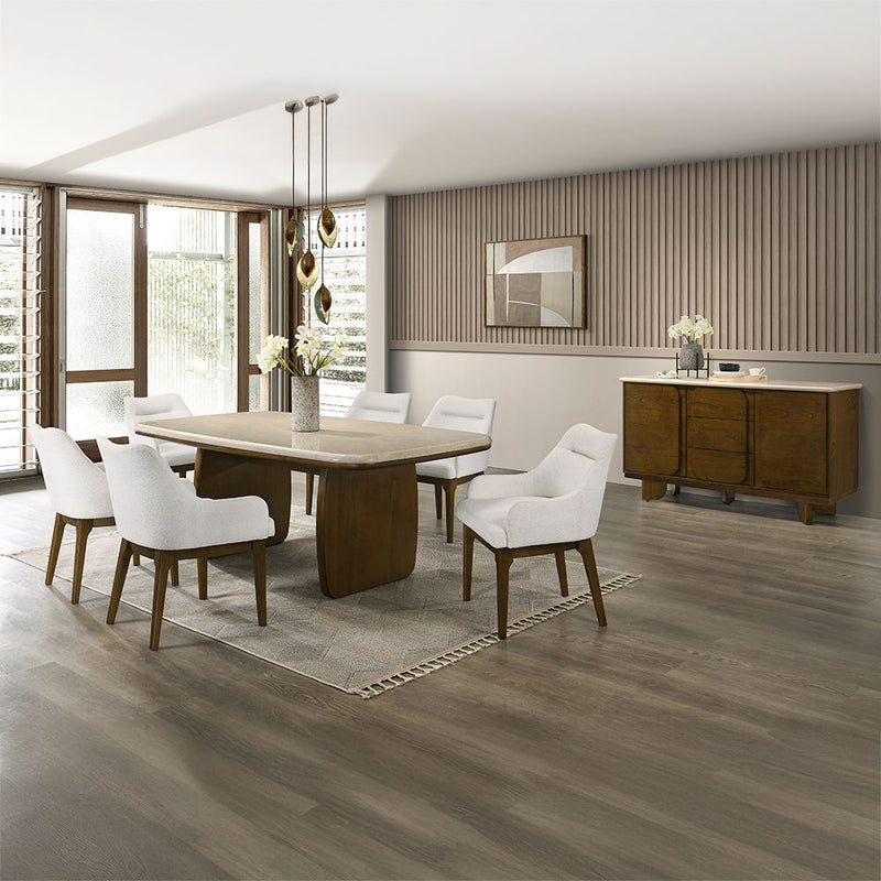 Kasha - Dining Table With Marble Top Top - Vintage Oak