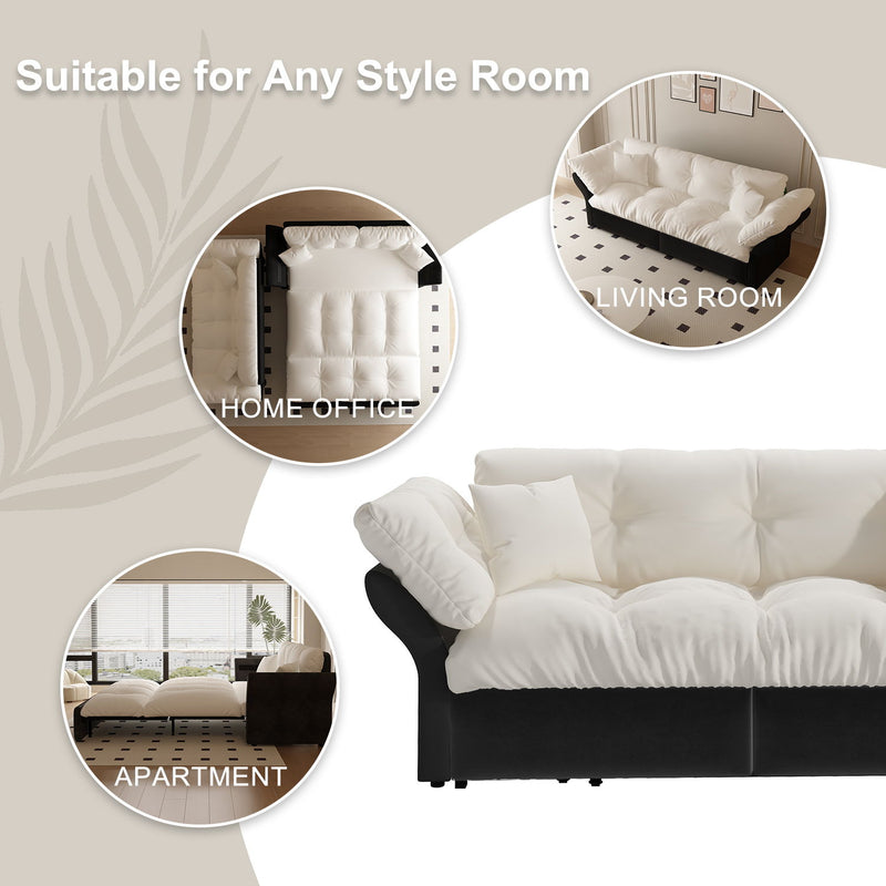 Queen Pull Out Sofa Bed, 3 In 1 Convertible Sleeper Tufted With 2 Soft Pillows