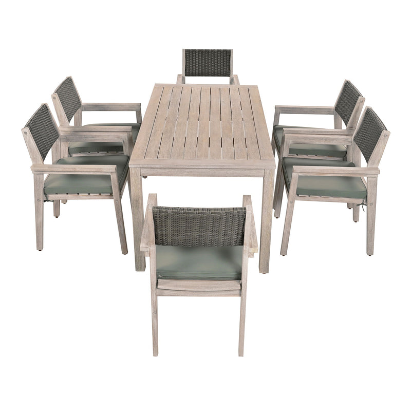 Outdoor Dining Set Patio Dining Table And Chairs With Rattan Backrest And Removable Cushions For Patio And Backyard - White Washed