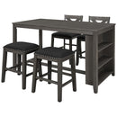 5 Pieces Counter Height Rustic Farmhouse Dining Room Wooden Bar Table Set With 2 Stools And 2 Chairs