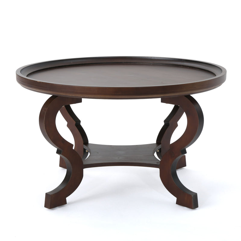 Elegant Coffee Table With Rimmed Top And Curved Design