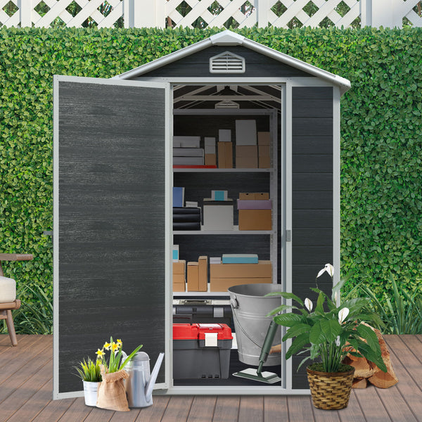 Resin Outdoor Storage Shed Kit Perfect To Store, Patio Furniture - Black