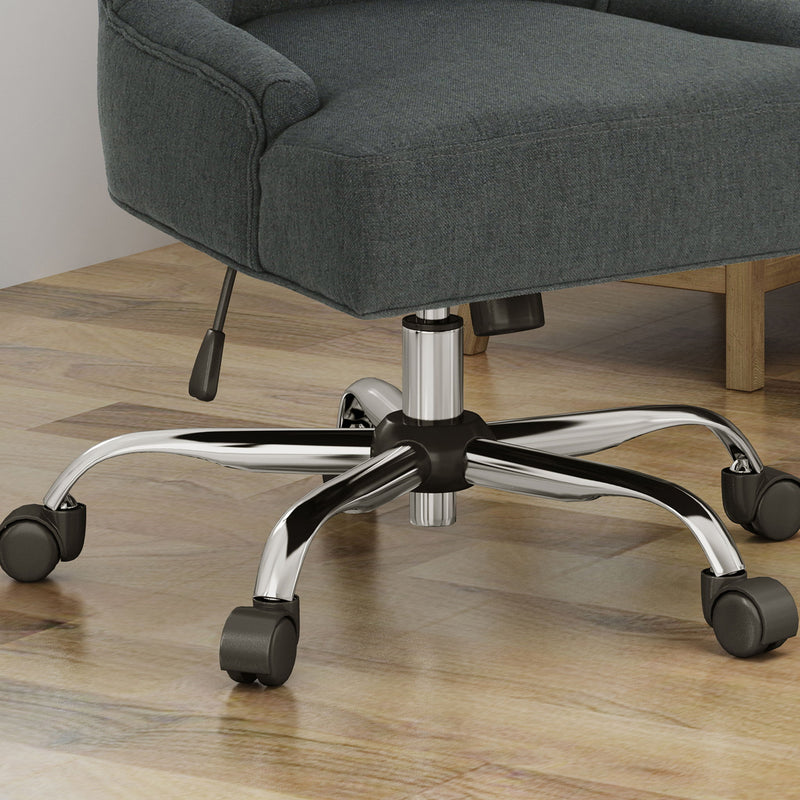 Glory Diamond Tufted Upholstered Office Chair With Rolling Casters And Sloped Arms - Dark Gray / Chrome