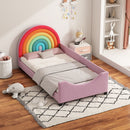 Rainbow Upholstered Twin Daybed Low To The Ground Design Cute Style Princess Bed - Colorful / Pink