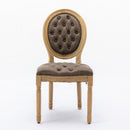 French Style Solid Wood Frame Antique Painting, Hand-Pulled Buckle Decoration PU Artificial Leather Dining Chair With Nailhead Trim, Wood Legs