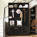 Entryway Bench With Coat Rack, 3 In 1 Design And Adjustable Shelves