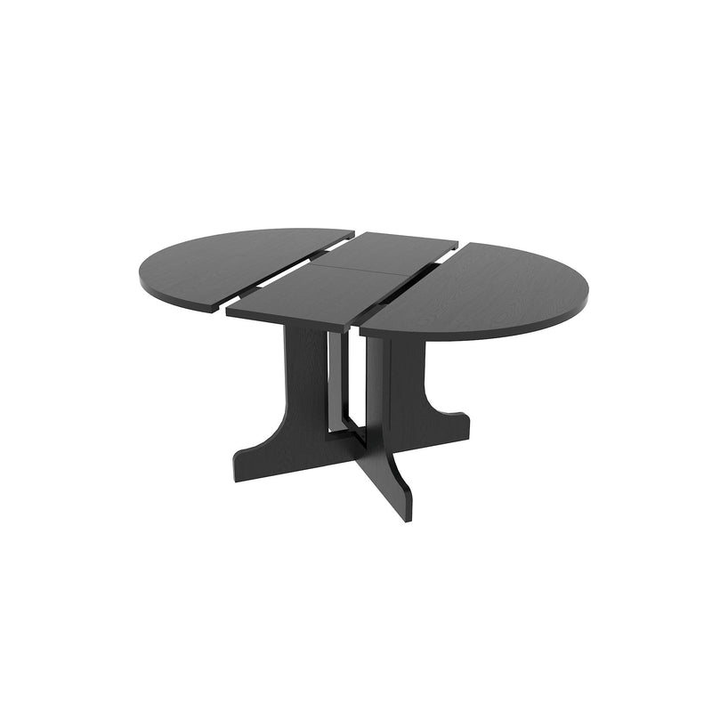 Dining Table For Farmhouse Kitchen Expandable Oval Table Top With Removable Leaf Trestle X Shaped Base - Black