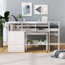 Full Size Low Loft Bed with Rolling Portable Desk, Drawers and Shelves, White(Old SKU: GX000711AAK)