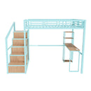 Heavy Metal Frame Full Loft Bed With Desk & Storage, 4 Cabinets, Staircase, Rack Space Saver - Green