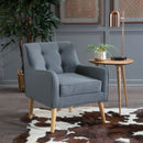 Modern Arm Chair With Tufted Back And Wooden Legs