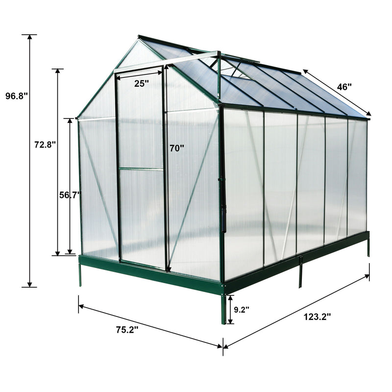 Polycarbonate Greenhouse, Heavy Duty Outdoor Aluminum Walk-In Green House Kit With Rain Gutter, Vent And Door For Backyard Garden