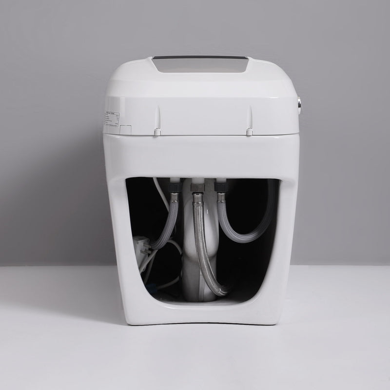 Smart Toilet Bidet Combo With Foot Sensor Open Cover / Seat, Self Cleaning Nozzle, LED Display, Three Level Heated Seat / Airflow, Night Light, Knob Control, Soft Close, Auto Flush, With Remote Control - Gloss White