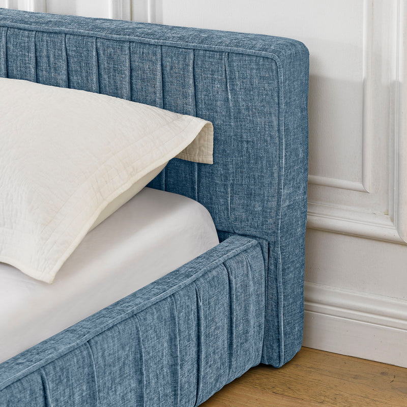 Modern Upholstered Platform Bed Frame With Pleated Design