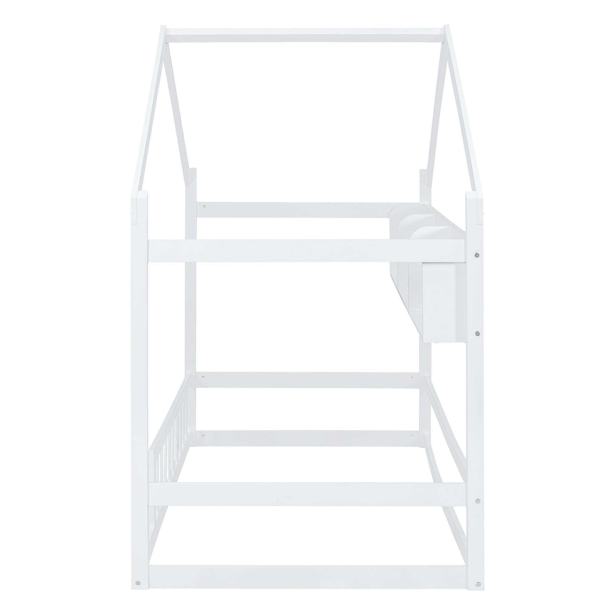 Wooden Twin Size House Bed with Storage Shelf,Kids Bed with Fence and Roof, White - Atlantic Fine Furniture Melbourne FL