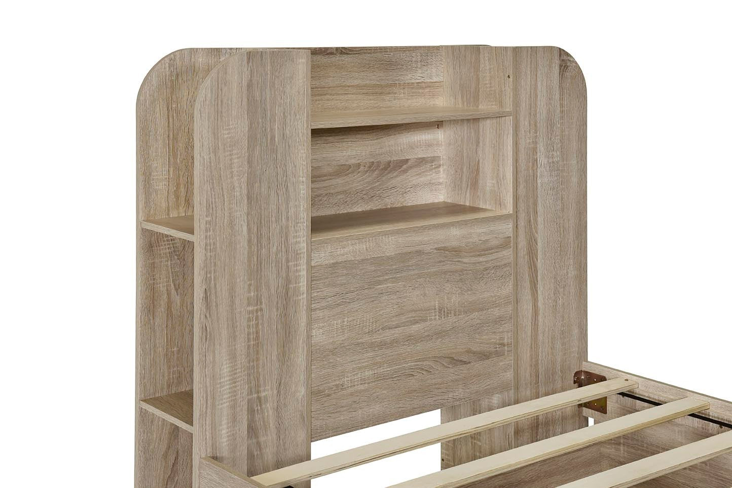 Twin Size Storage Platform Bed Frame with with Two Drawers and Light Strip Design in Headboard,Natural - Atlantic Fine Furniture Melbourne FL