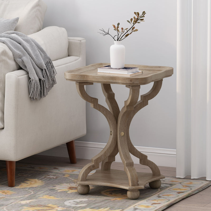 French Country Accent Table With Hourglass Design - Natural