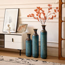Modern Droplet Shaped Floor Vase Set, Glazed Metal Decorative Vases 3 Piece Home Decor - Aqua Blue