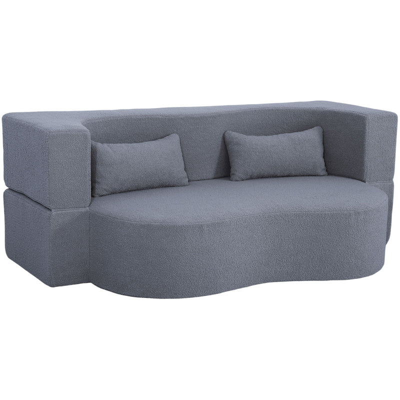 2 In 1 Convertible Full Size Folding Loveseat Couch With Soft Teddy Fabric