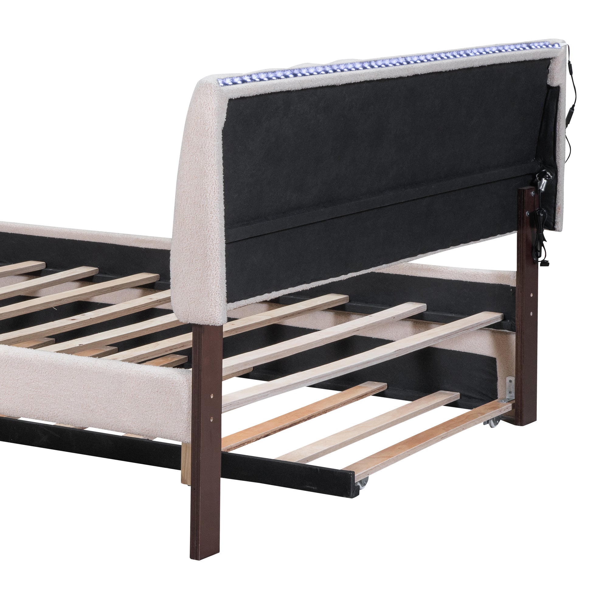 Teddy Fleece Full Size Upholstered Platform Bed with Trundle, Beige - Atlantic Fine Furniture Melbourne FL