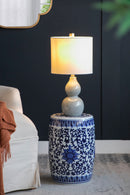 Ceramic Garden Stool, Small Side Tabel - White / Blue