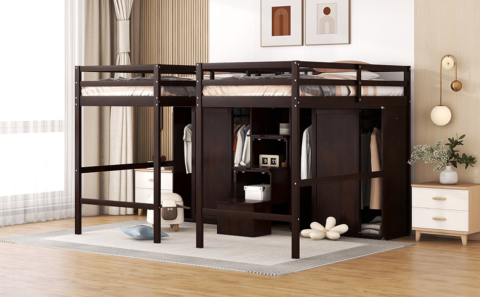 Double Twin Loft Beds with Wardrobes and Staircase, Espresso - Atlantic Fine Furniture Melbourne FL