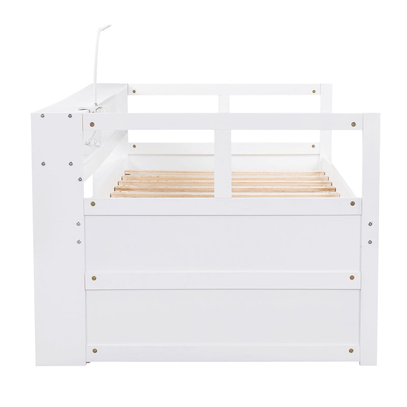 Daybed With 2 Trundles, 3 Storage Cubbies, Built In USB Charging Light