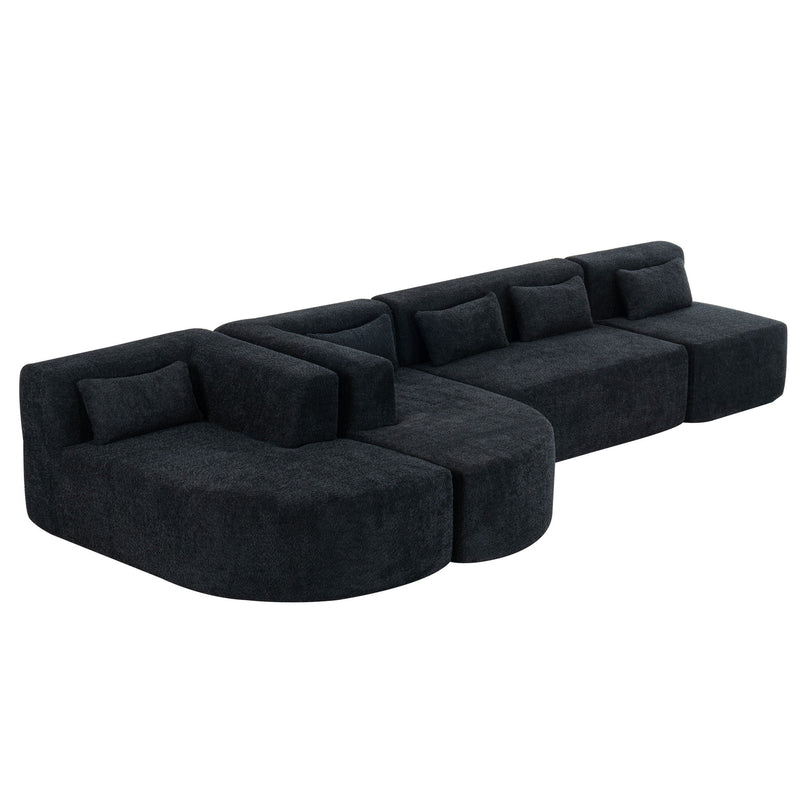 Upholstered Sofa Free Combined Sofa Couch With Two Chaise Lounge And Five Back Pillows For Living Room