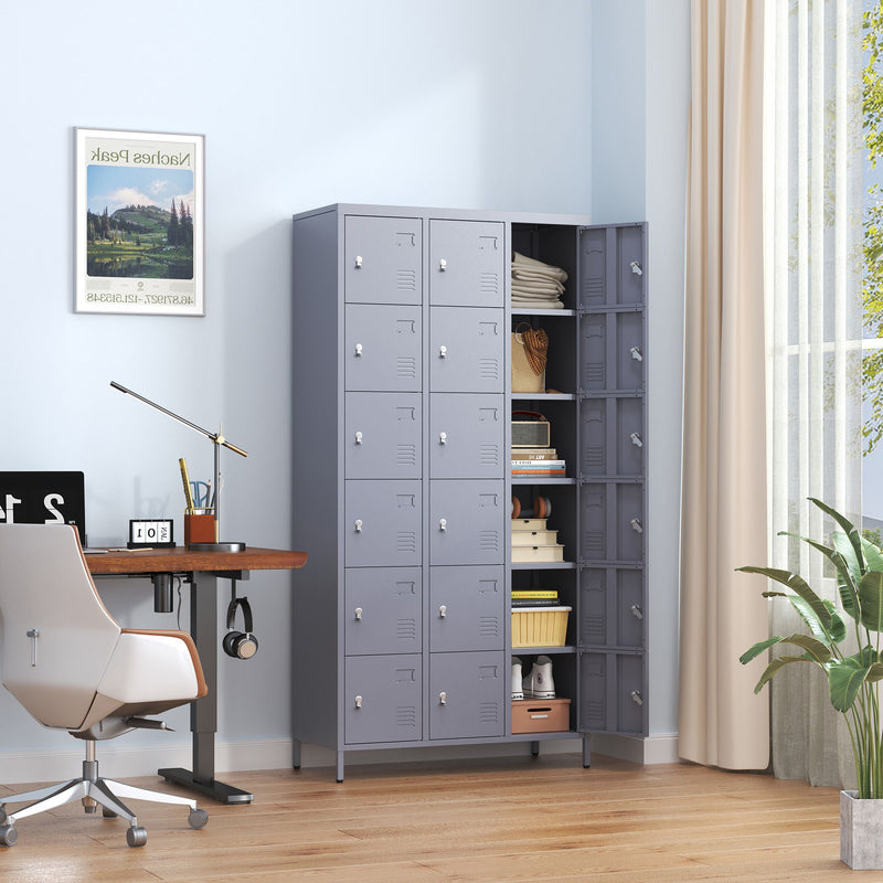 Lockers 18 Door With Lock For Employees, Storage Cabinet For Home Gym Office School Garage - Gray