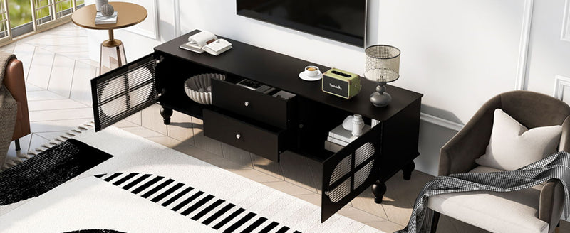 Modern TV Stand For TVs Up To 75" With Fluted Glass Doors