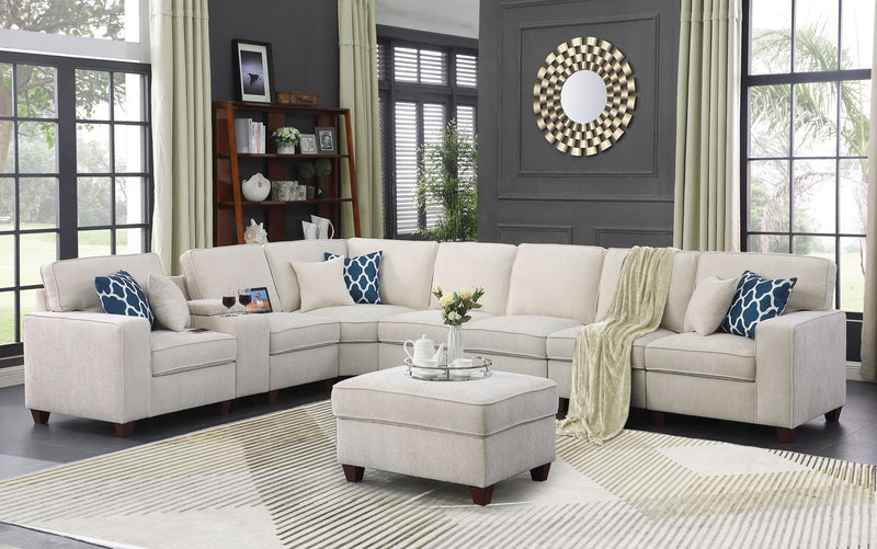 Ted - Sectional Sofa With Ottoman - Beige