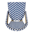 Outdoor Rattan French Barstool Set,, Bamboo, Seat Height - Navy Blue / White