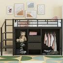 Twin Size Metal Loft Bed with Drawers, Storage Staircase and Small Wardrobe
