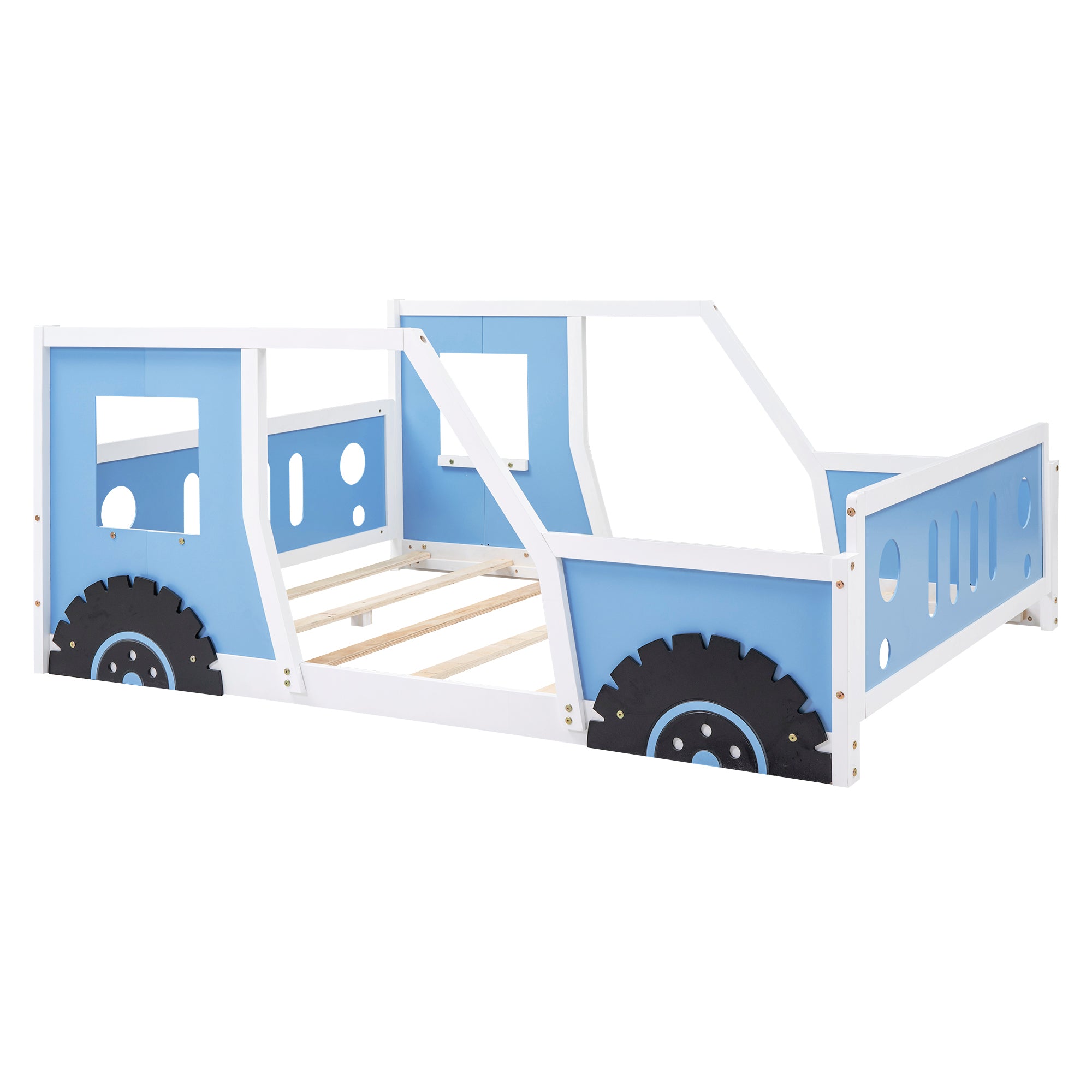 Full Size Classic Car-Shaped Platform Bed with Wheels,Blue - Atlantic Fine Furniture Melbourne FL