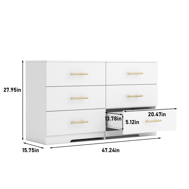 Large 6 Drawers Chest Of Drawer Dressers Table With Golden Handle