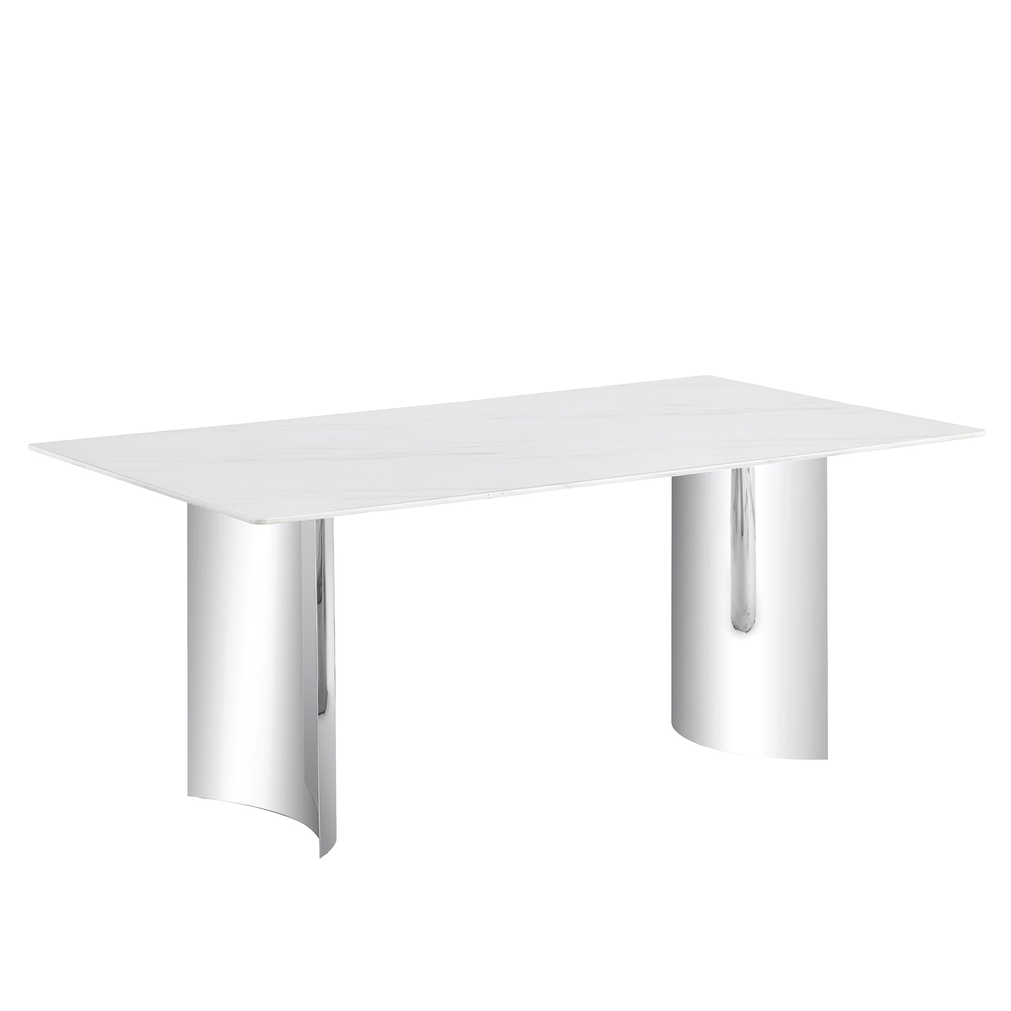 Modern minimalist dining table. The white imitation marble glass desktop is equipped with silver metal legs. Suitable for restaurants and living rooms  71" *39.3" *29.5"  DT-69